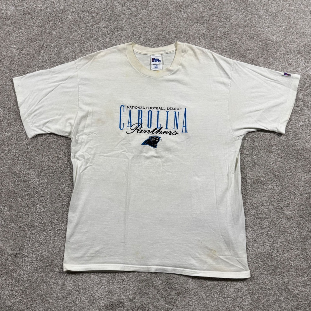 Vintage Pro Player Carolina Panthers NFL T-Shirt Mens XL White Made in USA 90s
